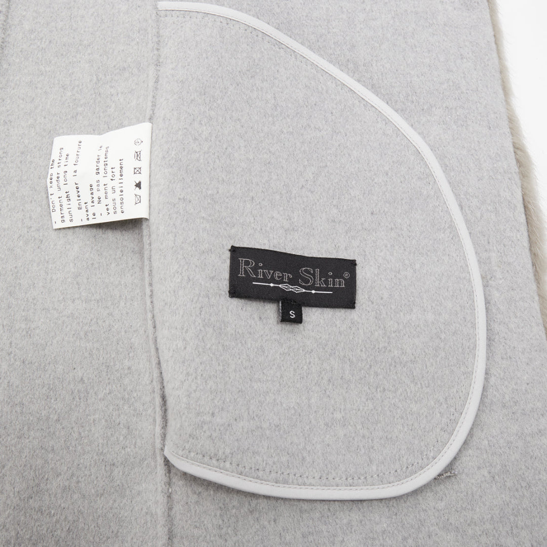 RIVER SKIN grey wool blend real fur panelled hooded long line gilet vest S