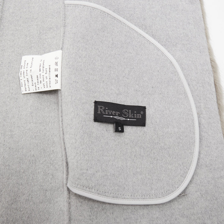 RIVER SKIN grey wool blend real fur panelled hooded long line gilet vest S