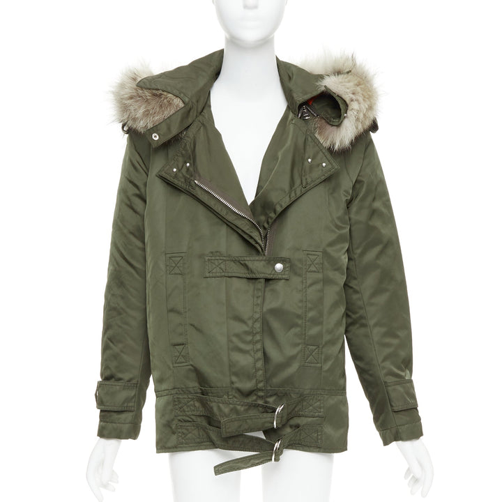 ALTUZARRA Cyprus fur trimmed hood green nylon buckled utility parka FR36 S