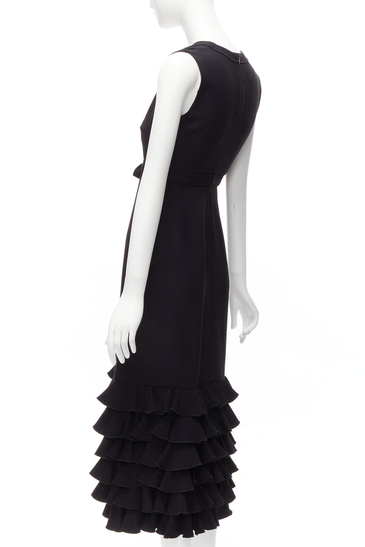 GIAMBATTISTA VALLI 2020 Runway black ruffle hem plunge cocktail dress IT38 XS