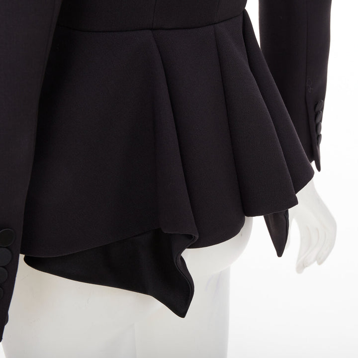 ALEXANDER MCQUEEN 2016 black wool silk sculpted peplum blazer jacket IT38 XS