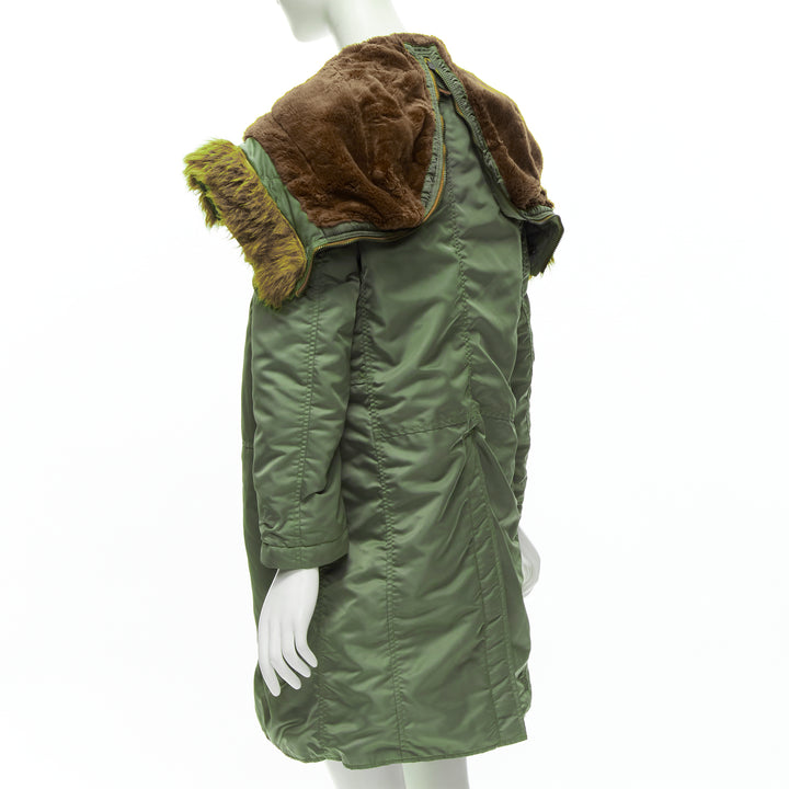 JUNYA WATANABE 2006 brown faux fur hood green padded safari army coat XS