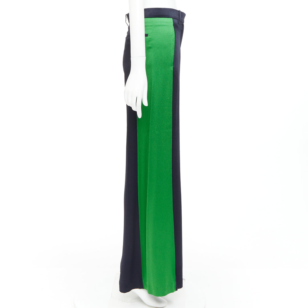 VALENTINO navy green two tone colorblock wide leg trousers IT38 XS