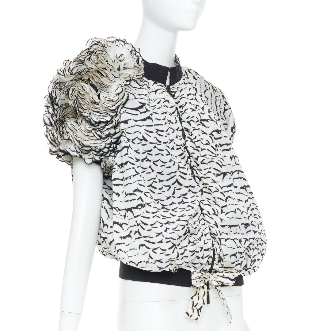 MONCLER GAMME ROUGE 2013 runway feather print puff sleeve ruffle jacket top Sz1