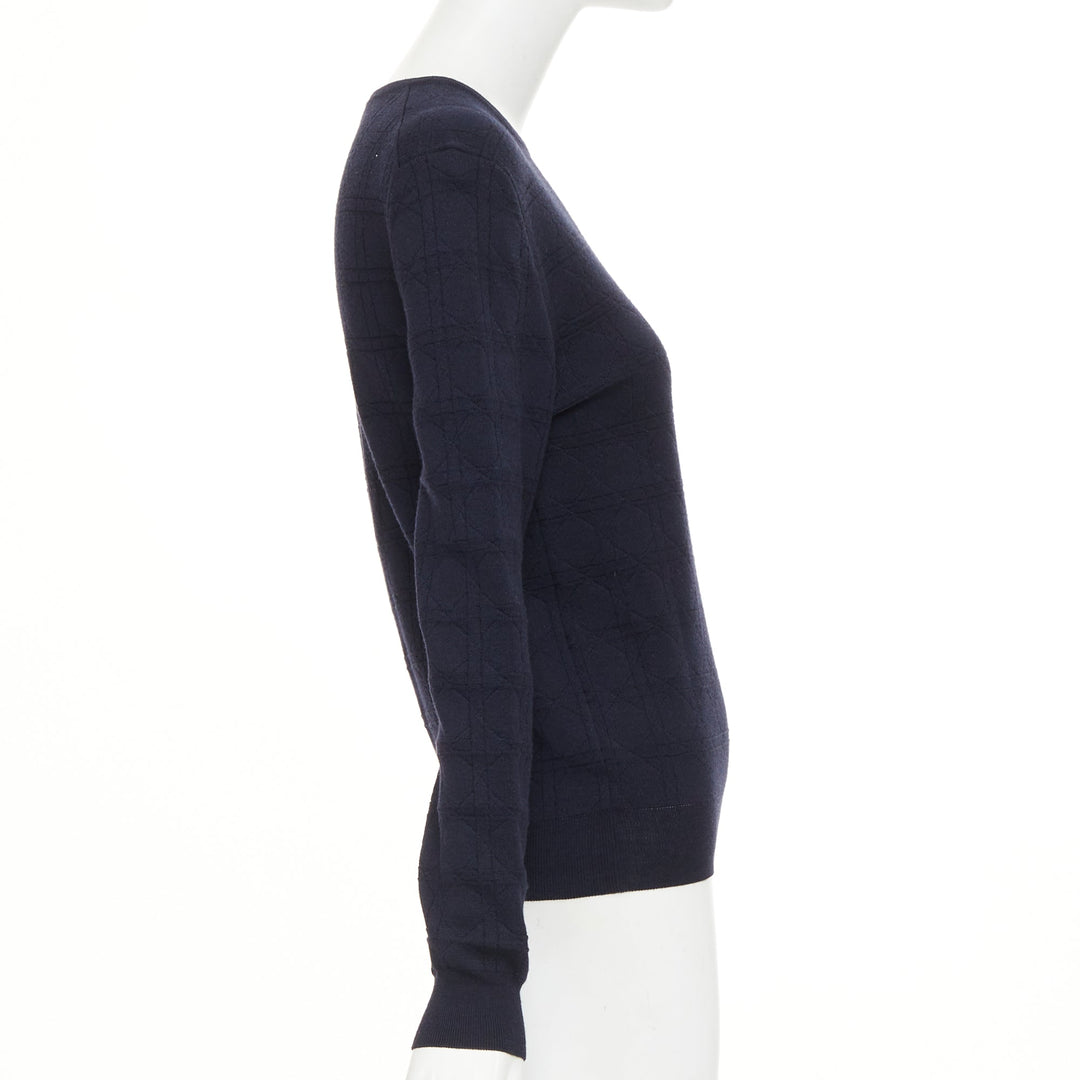 DIOR Macrocannage navy geometric jacquard wool silk blend knit sweater FR34 XS