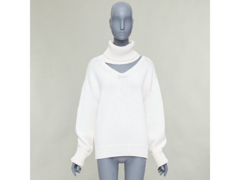 MONSE 100% wool cream deconstructed cut out turtleneck sweater XS