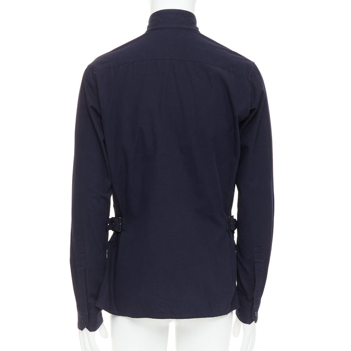 YOHJI YAMAMOTO HOMME navy hi neck cropped front flap pocketed overshirt JP3 L