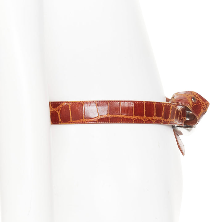 rare PATRICIA VON MUSULIN Vintage 1990s Heart Buckle scaled leather waist belt
