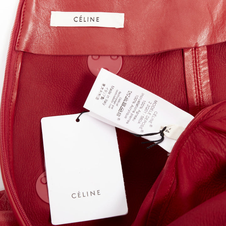 CELINE Phoebe Philo red lambskin leather acrylic stud jagged cut skirt FR34 XS