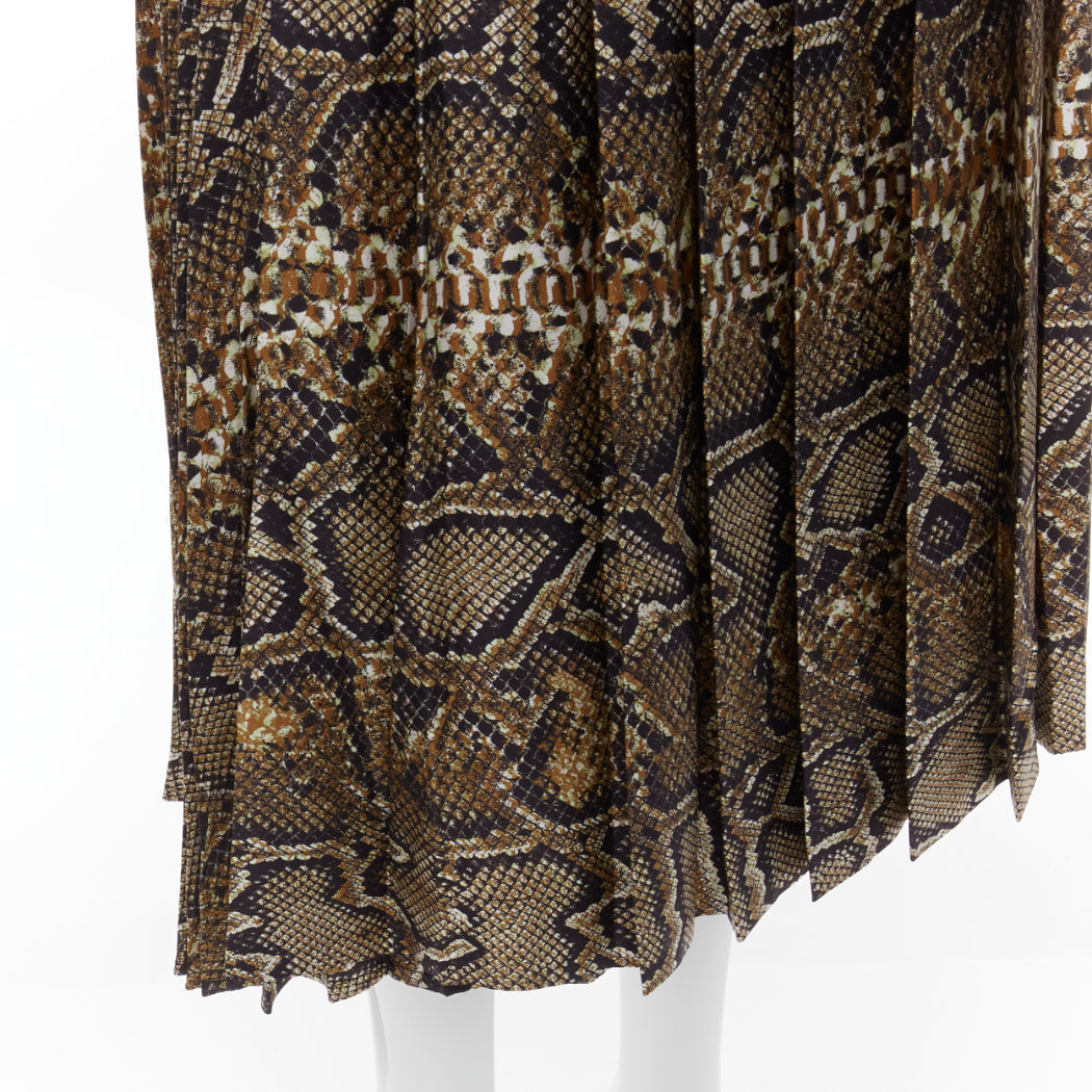 VICTORIA BECKHAM 100% silk  brown animal print pleated midi skirt UK6 XS