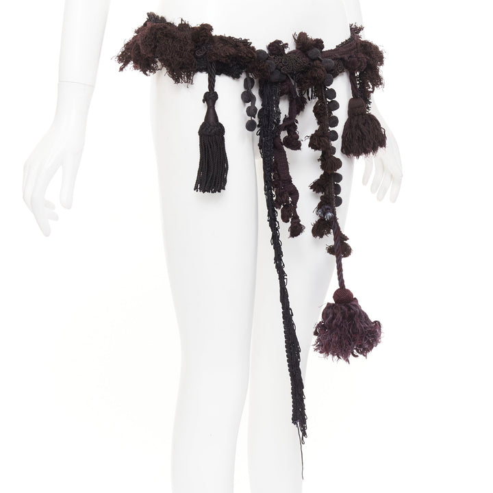 rare MARTIN MARGIELA ARTISANAL black fabric fringed tassel pom pom belt