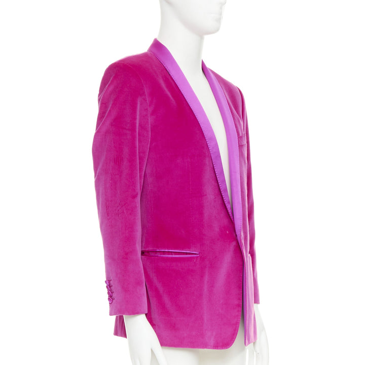 DOLCE GABBANA Gold pink velvet cotton silk blend tuxedo blazer IT52 XL