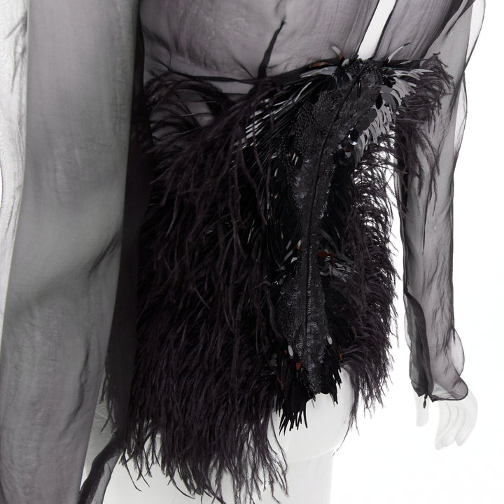 ALEXANDRE VAUTHIER COUTURE Lesage feather sequin pailette embellished sheer top