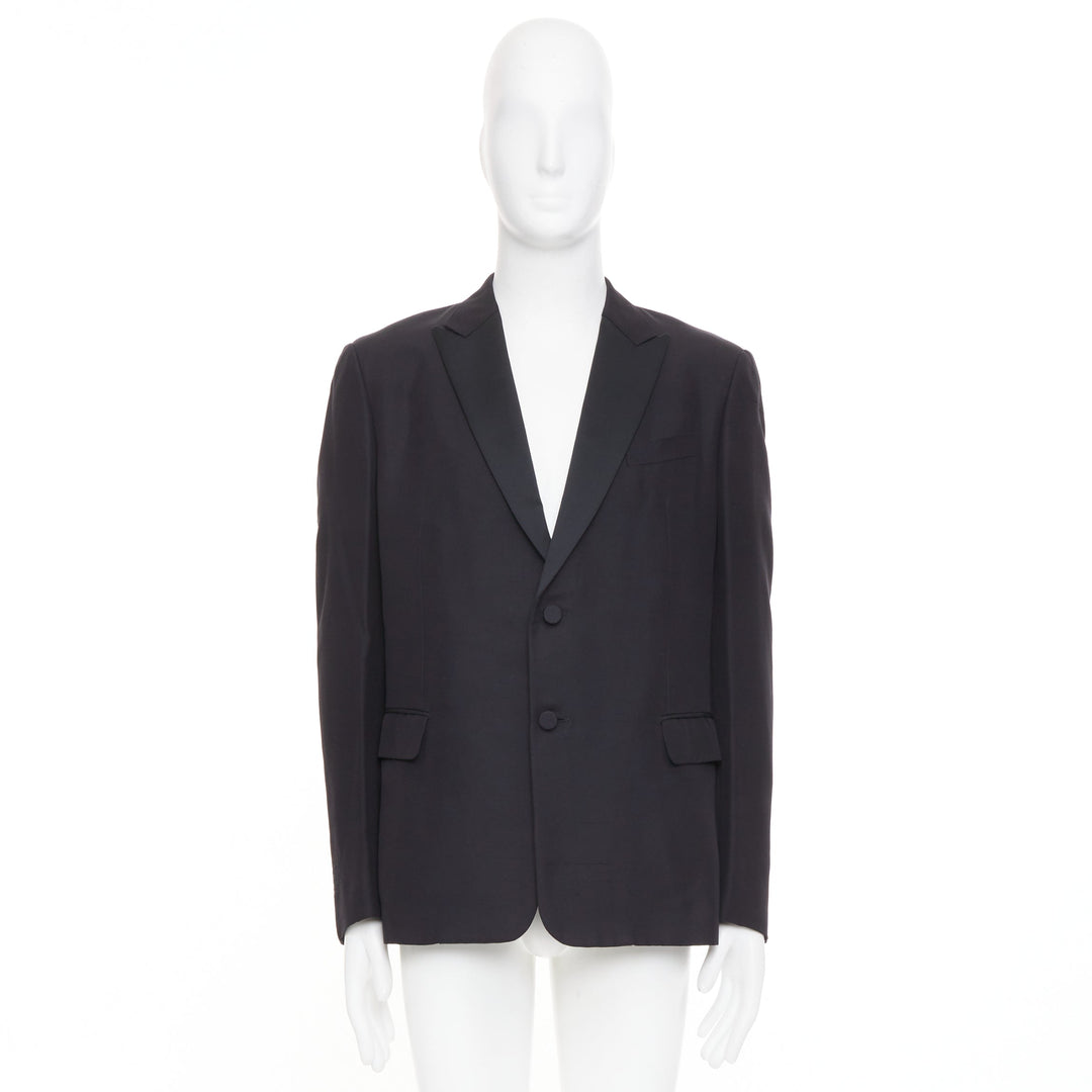 VALENTINO black 100% silk satin trim peak label full canvas tuxedo blazer IT48 M