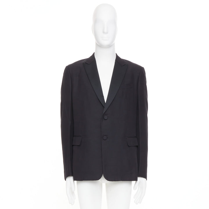 VALENTINO black 100% silk satin trim peak label full canvas tuxedo blazer IT48 M