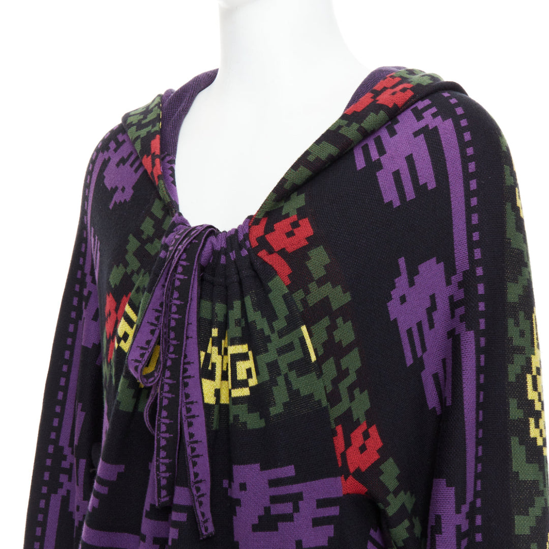 rare BERNHARD WILLHELM Vintage multicolor pixel print drawstring neck sweater L