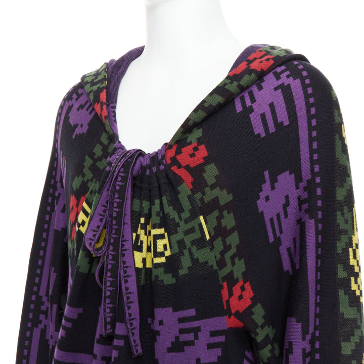 rare BERNHARD WILLHELM Vintage multicolor pixel print drawstring neck sweater L