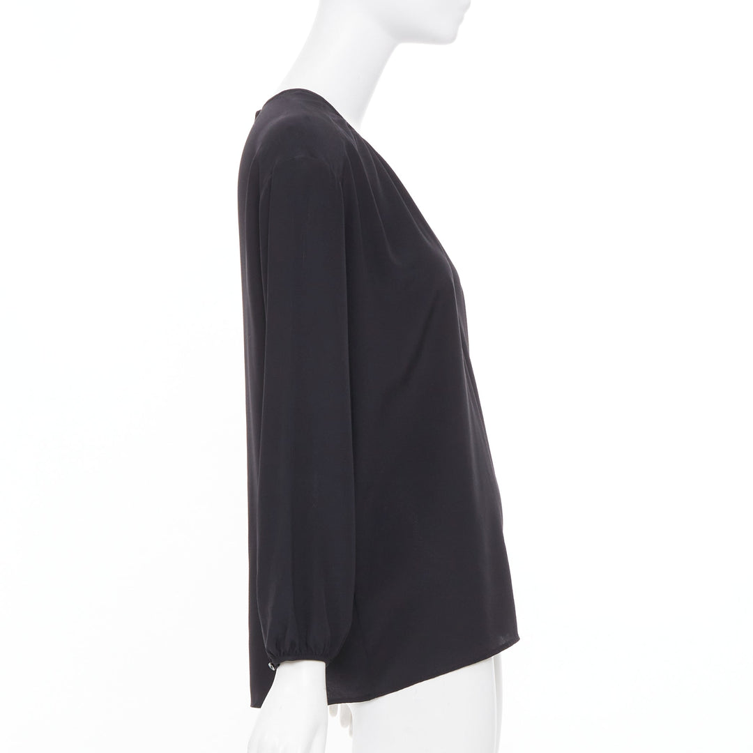 JOSEPH black gathered neck pleated long sleeve casual fluid silk blouse FR32 XXS