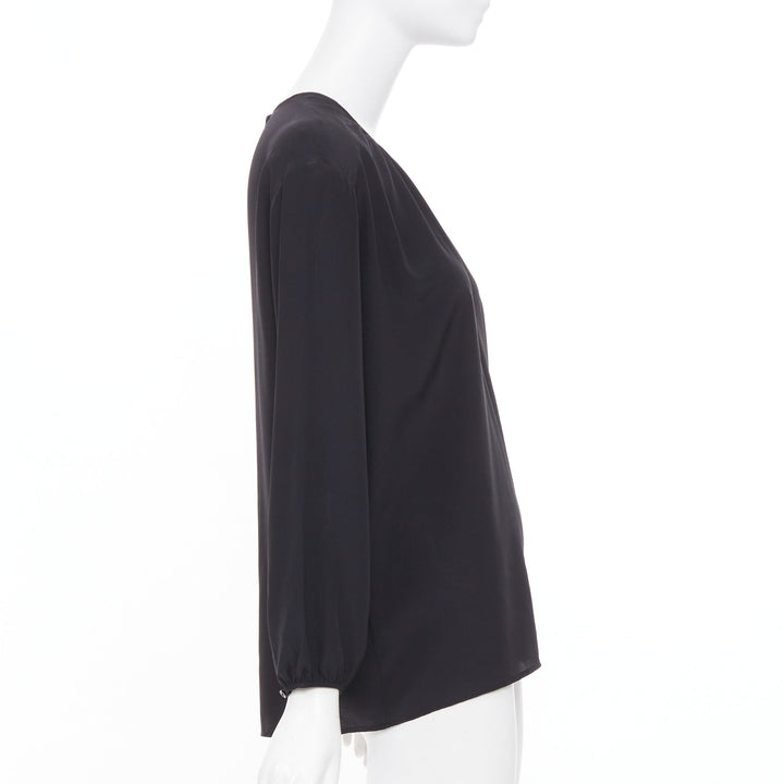 JOSEPH black gathered neck pleated long sleeve casual fluid silk blouse FR32 XXS