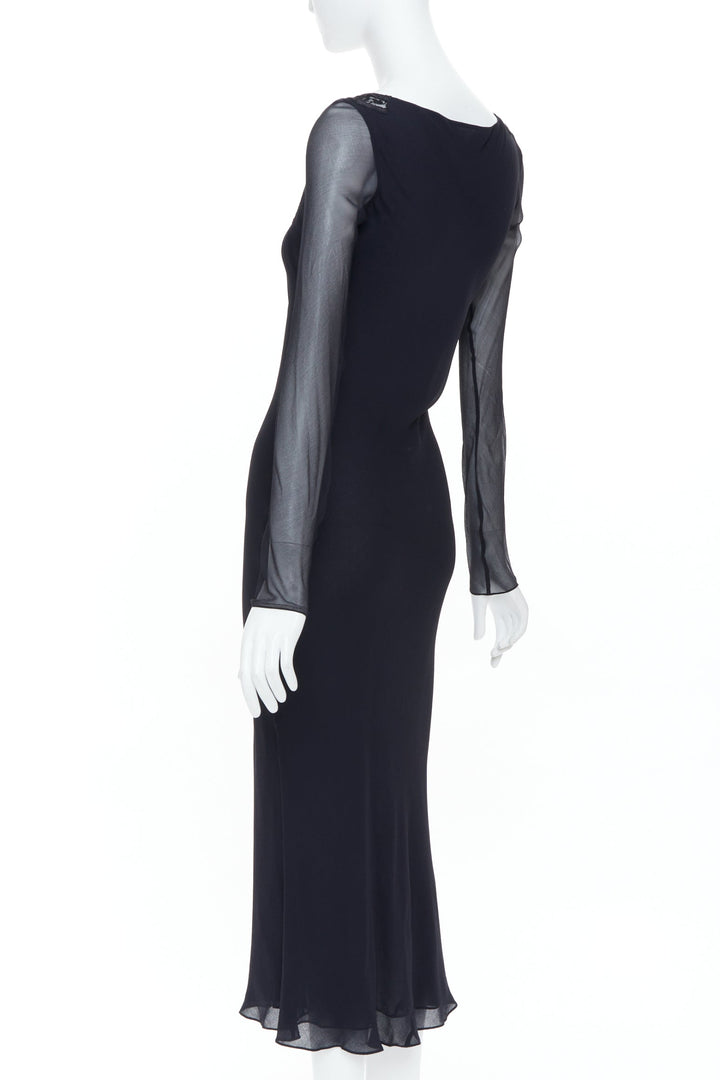 RALPH LAUREN Purple Label black butterfly lace applique cut out silk gown