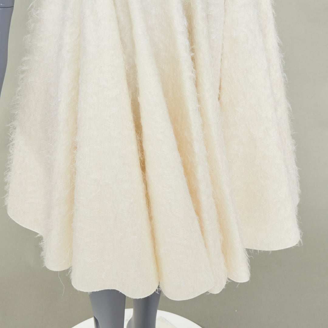 GIAMBATTISTA VALLI 2015 brushed flare beige wool silk textured midi skirt IT42 M