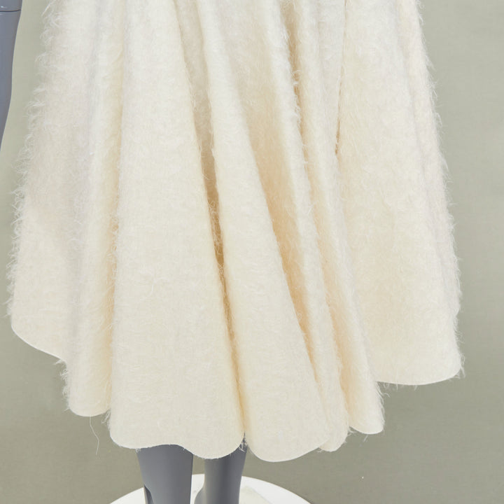 GIAMBATTISTA VALLI 2015 brushed flare beige wool silk textured midi skirt IT42 M