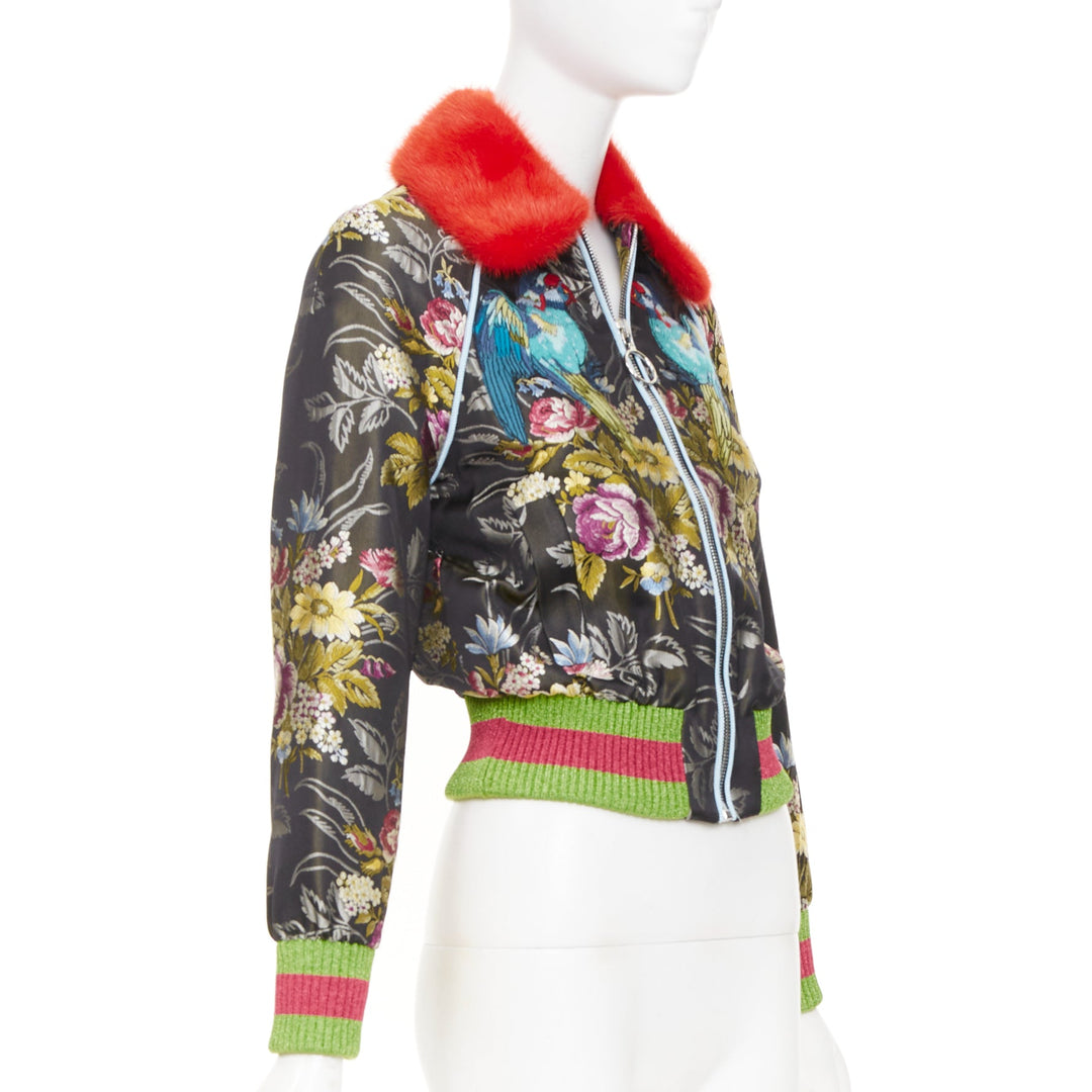 GUCCI 2016 Runway floral jacquard mink fur collar bomber jacket IT38 XS