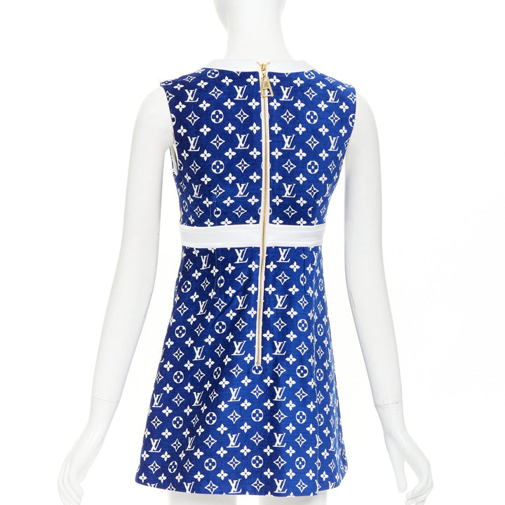 LOUIS VUITTON 2022 RW222W Blue France Monogram jacquard knit A line dress FR36 S