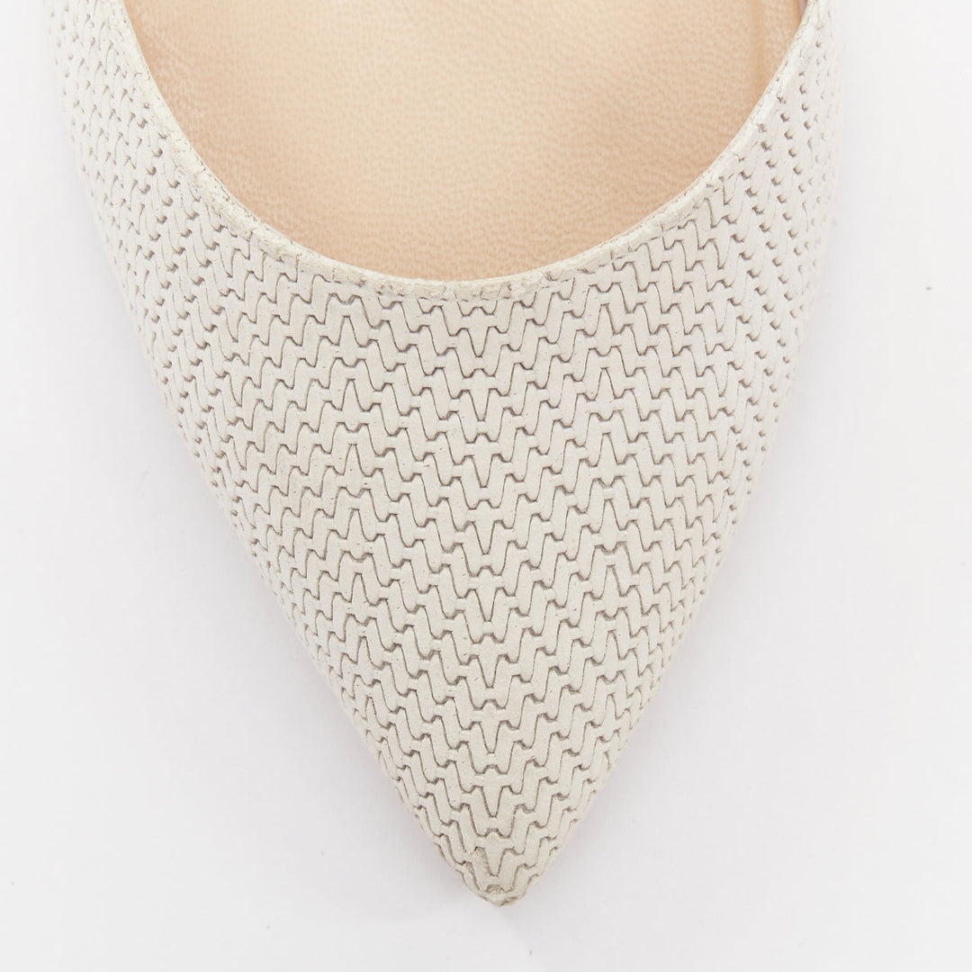 JIMMY CHOO Vanessa white textured suede leather tie bridal pump EU38.5