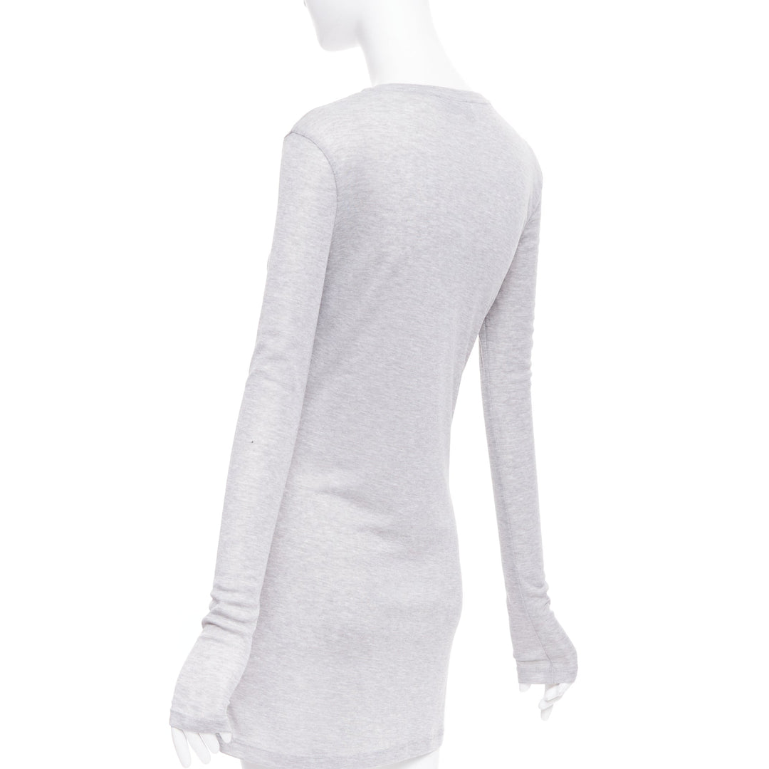 MIU MIU 2022 grey black logo tab crew neck long sleeve tshirt dress IT36 XXS