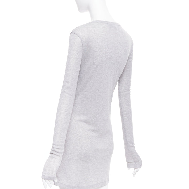 MIU MIU 2022 grey black logo tab crew neck long sleeve tshirt dress IT36 XXS