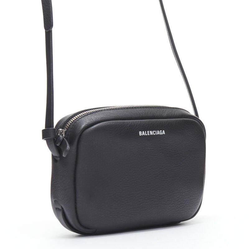 BALENCIAGA Demna Everyday Camera XS black leather logo print crossbody bag