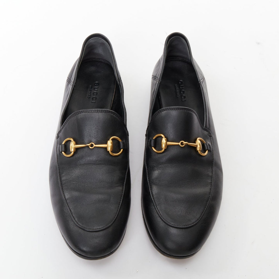 GUCCI Brixton black soft leather collapsible heel horsebit flat loafers EU38