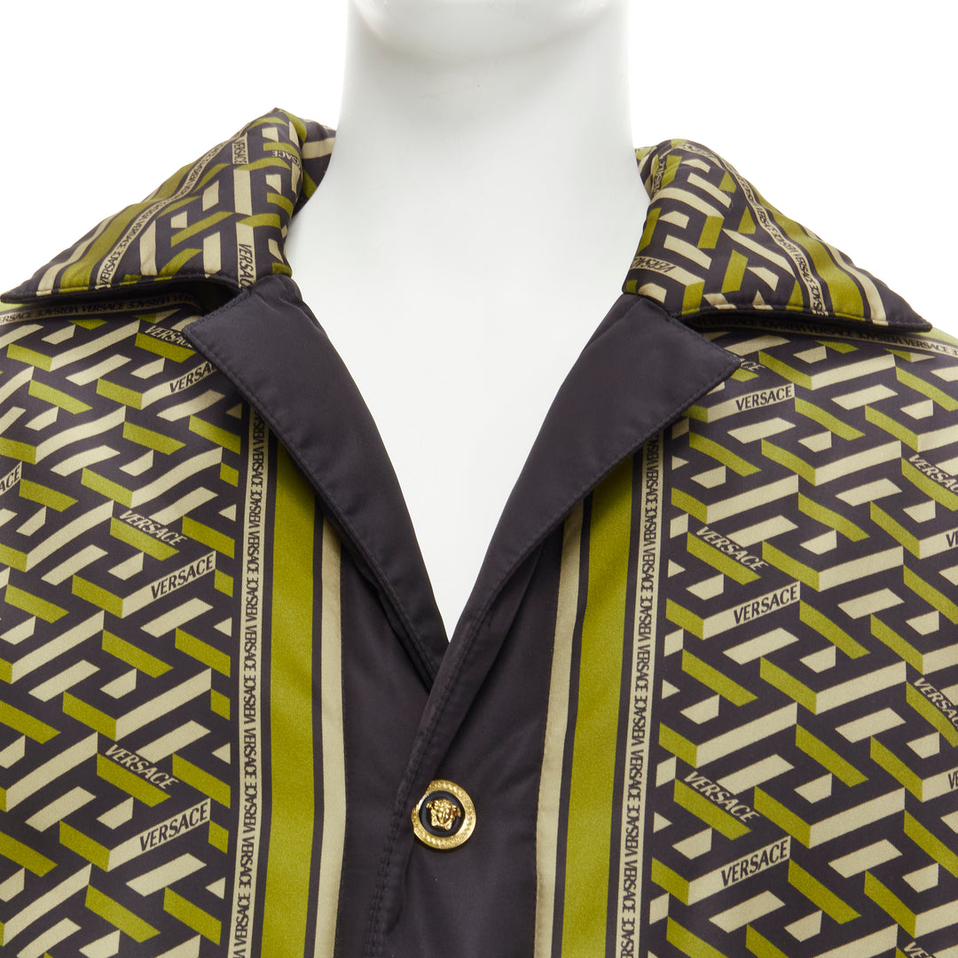 VERSACE 2021 Runway La Greca Graffiti Medusa Smiley green padded coat IT50 M