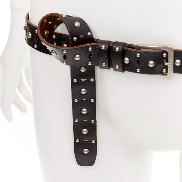 SAINT LAURENT 2013 Psych Rock distressed grunge brown silver studded long belt