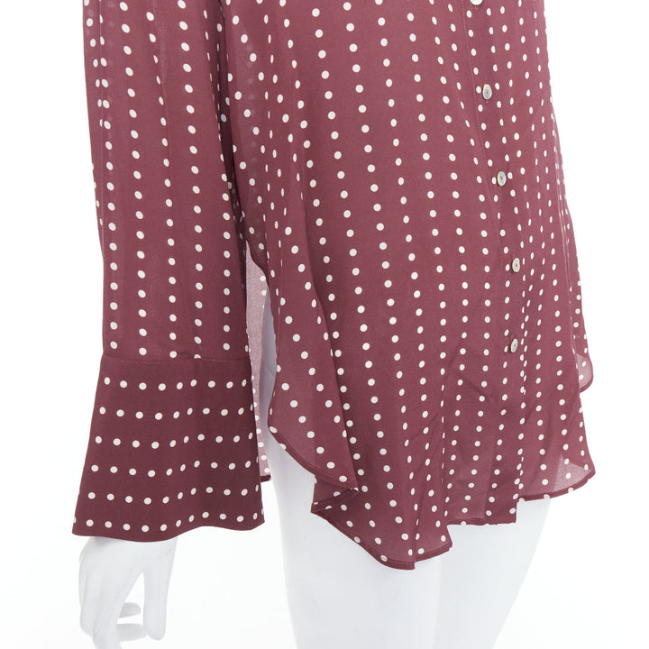 ANTONIO MARRAS 100% silk burgundy polka dot curved hem shirt M