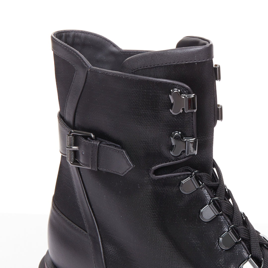 CHRISTIAN LOUBOUTIN Our Macademia Flat Toile black canvas combat boot EU42 US9