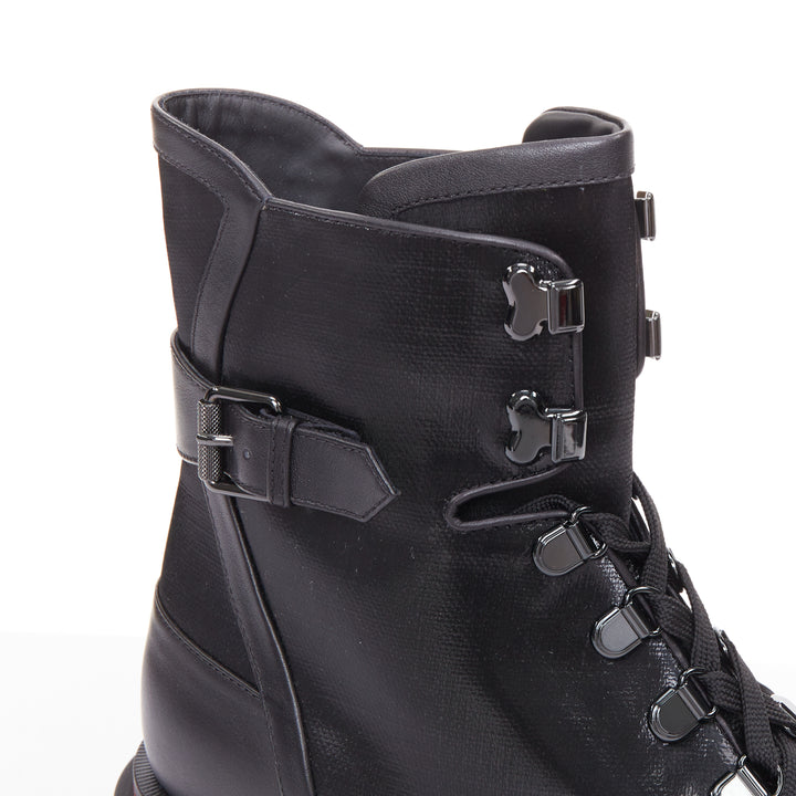 CHRISTIAN LOUBOUTIN Our Macademia Flat Toile black canvas combat boot EU42 US9