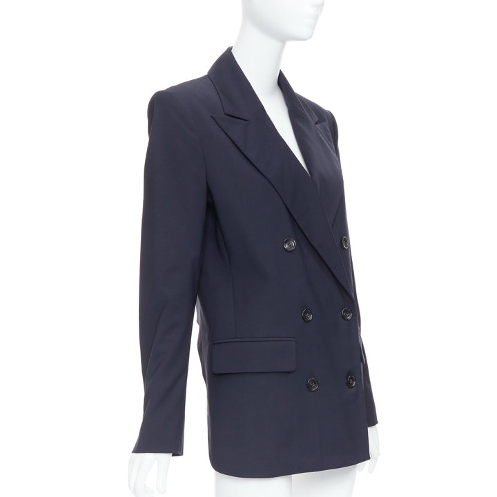 TIBI navy wool blend padded double breasted boxy blazer jacket US2 S