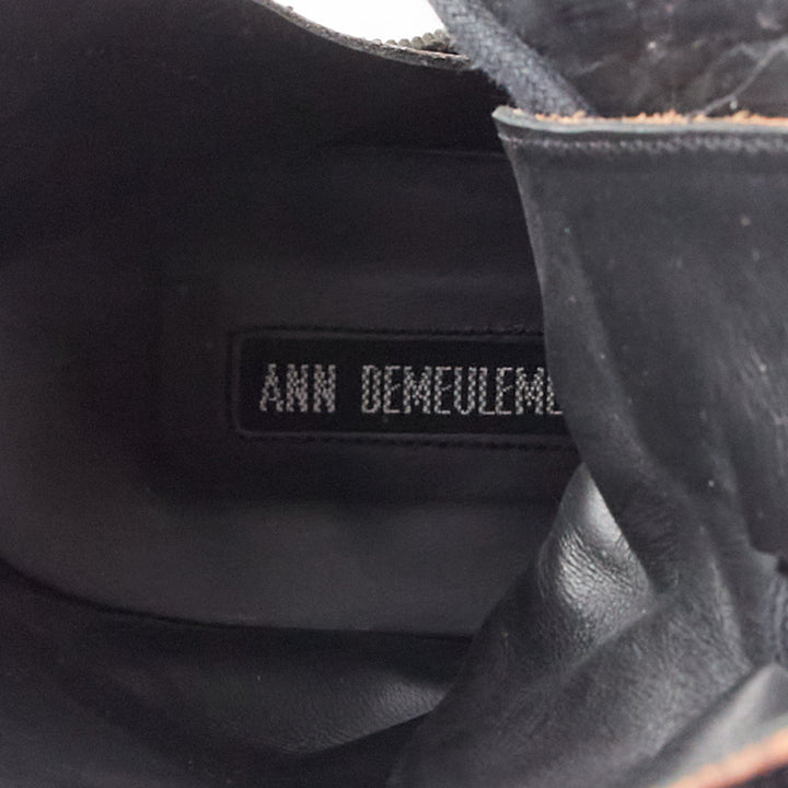rare ANN DEMEULEMEESTER black leather snap button panels tall combat boots EU36