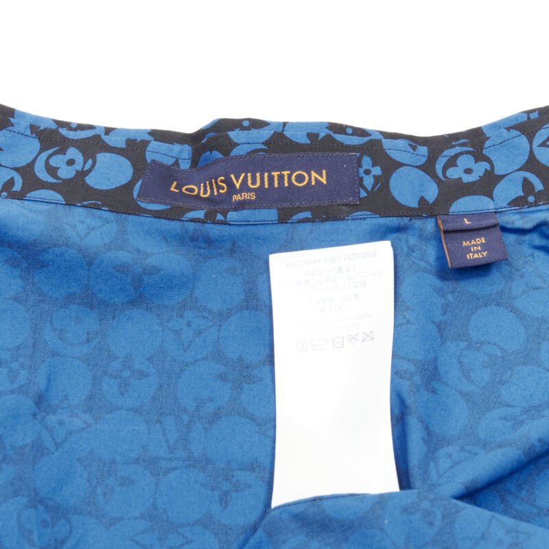 LOUIS VUITTON Virgil Abloh black blue polka dot LV monogram oversized shirt L