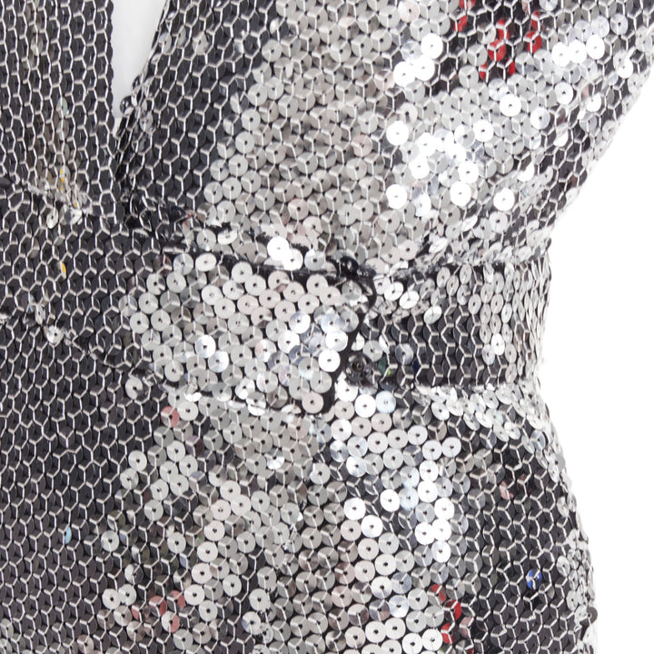 ALEXANDRE VAUTHIER COUTURE SS2015 Runway silver sequin plunge neck gown dress