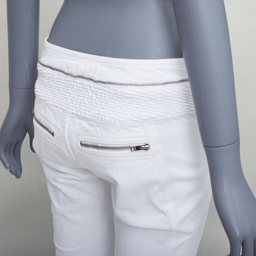 ISABEL MARANT Loma white denim silver zip panelled biker jeans FR34 XS