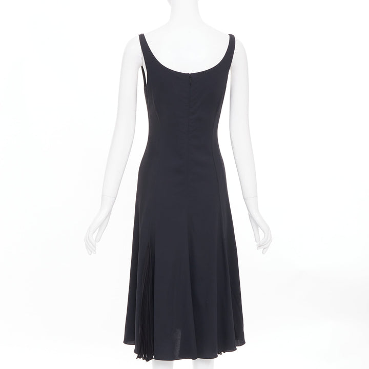 VERSACE 2023 Medusa 95 black viscose silk trim cocktail midi dress IT40 S