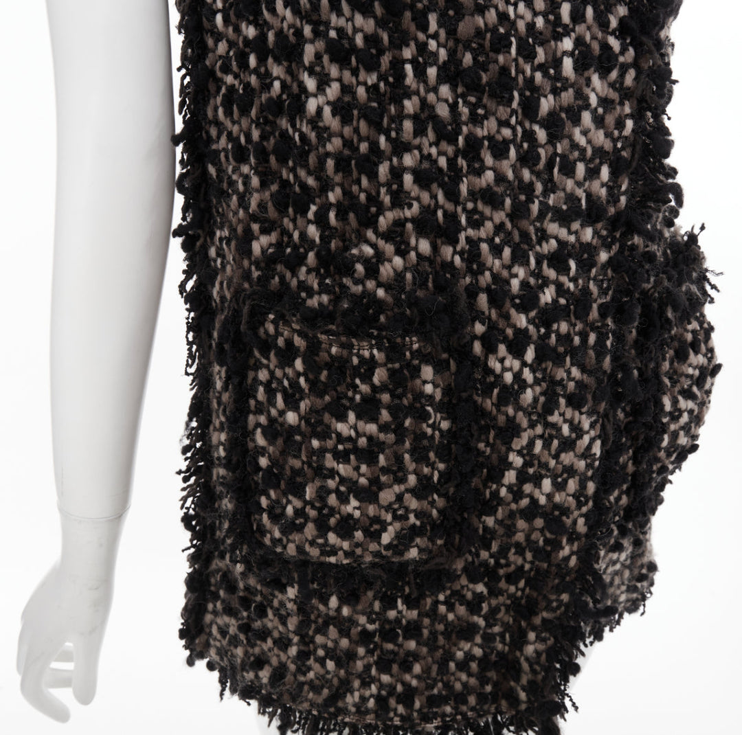 LANVIN 2012 Les 10 Ans beige black wool blend boucle tweed pocketed vest FR34