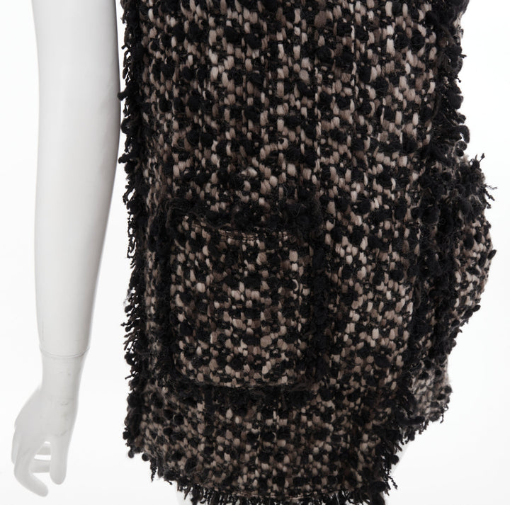 LANVIN 2012 Les 10 Ans beige black wool blend boucle tweed pocketed vest FR34