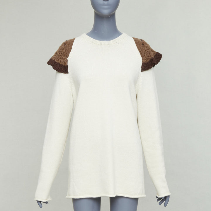 CHLOE 2023 natural white wool cashmere flutter knit applique sweater M