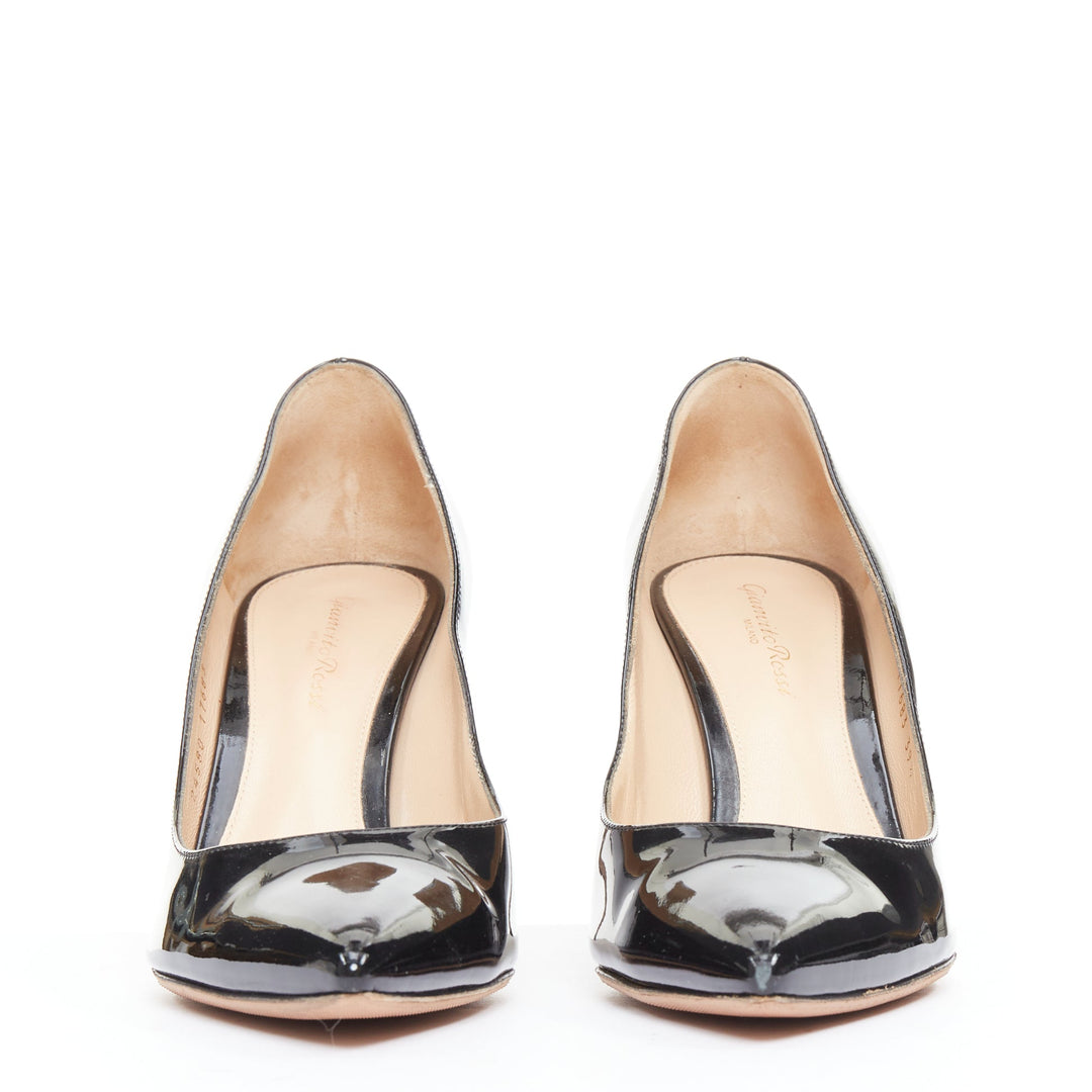 GIANVITO ROSSI black patent leather pointy toes stiletto heel pumps EU39.5