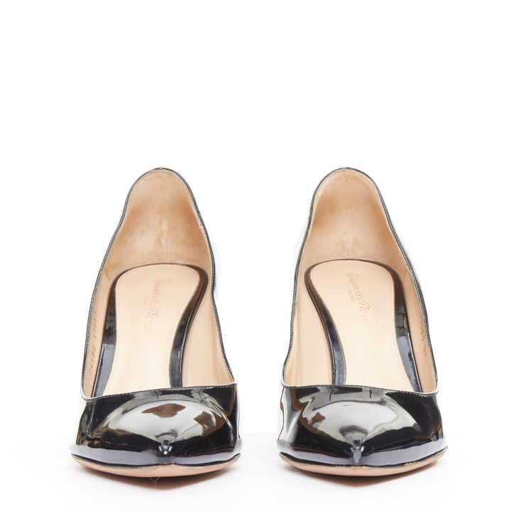 GIANVITO ROSSI black patent leather pointy toes stiletto heel pumps EU39.5