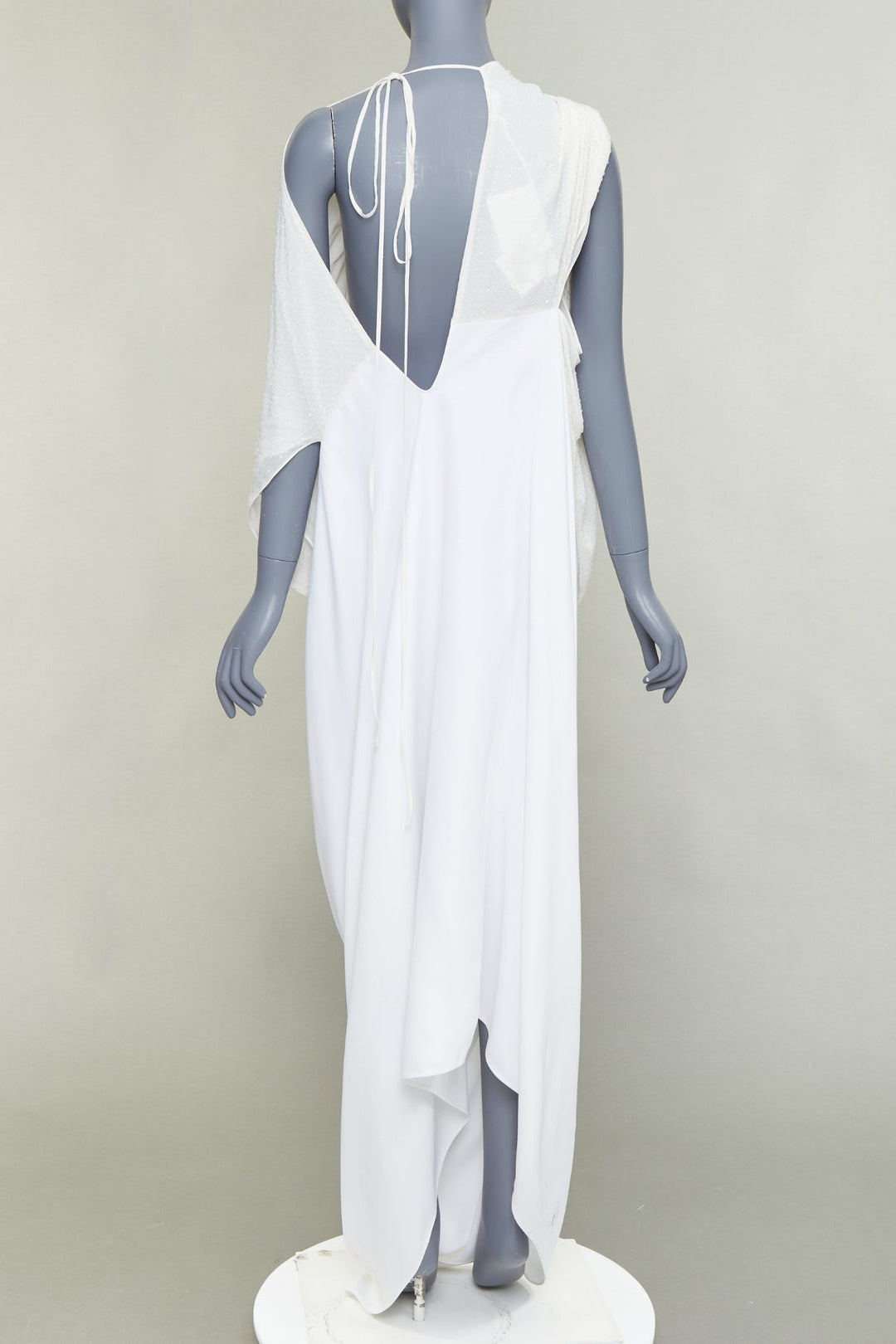 FERRAGAMO Maximilian Davis 2023 Bridal white crystal draped asymmetric gown IT4